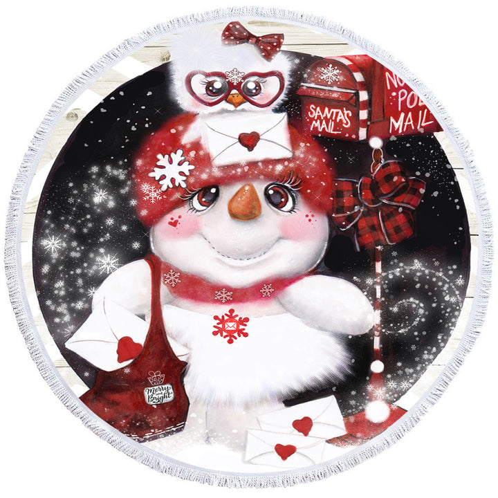 Cute Christmas Santa Letter Delivery Snowman Nice Beach Towels