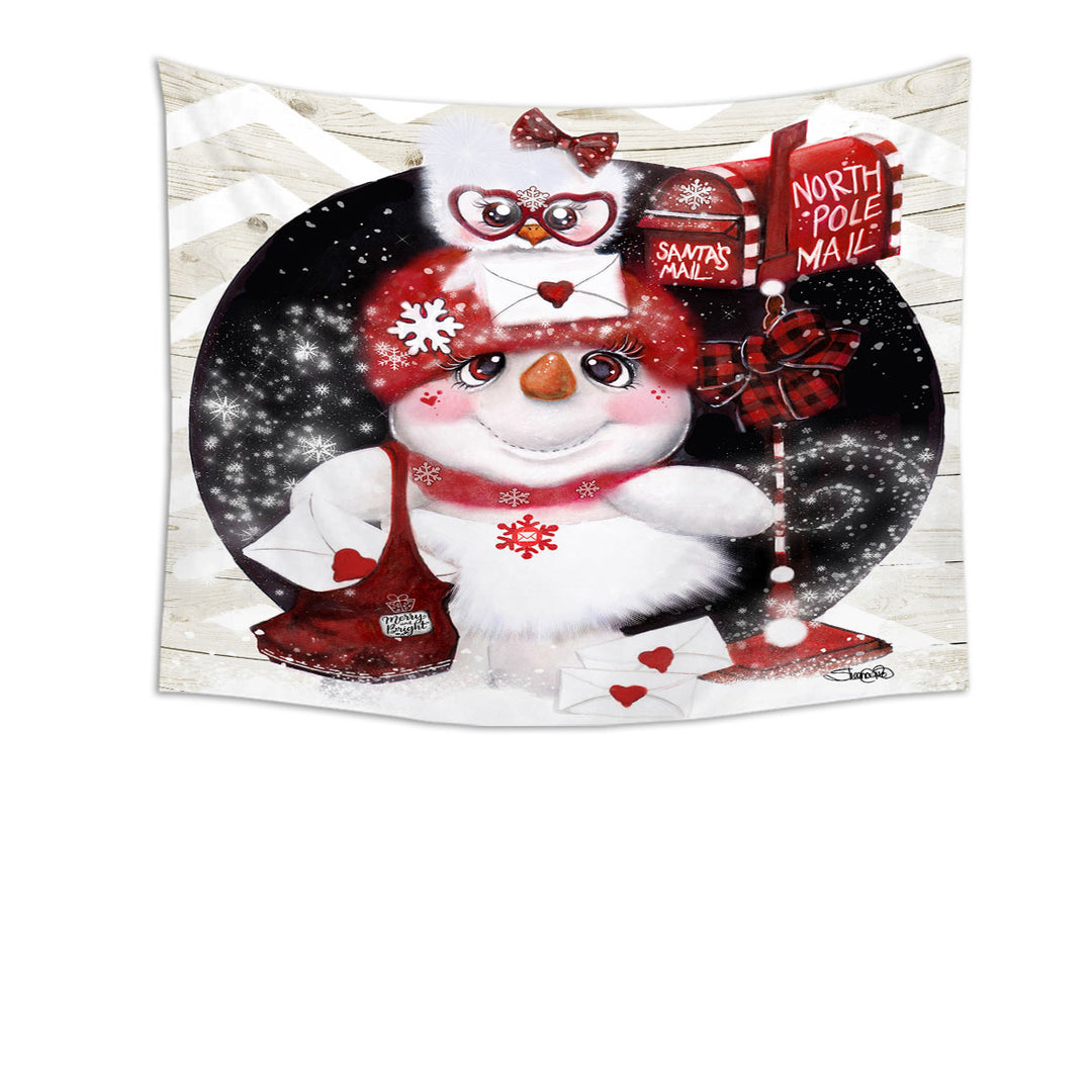 Cute Christmas Santa Letter Delivery Snowman Tapestry Wall Decor