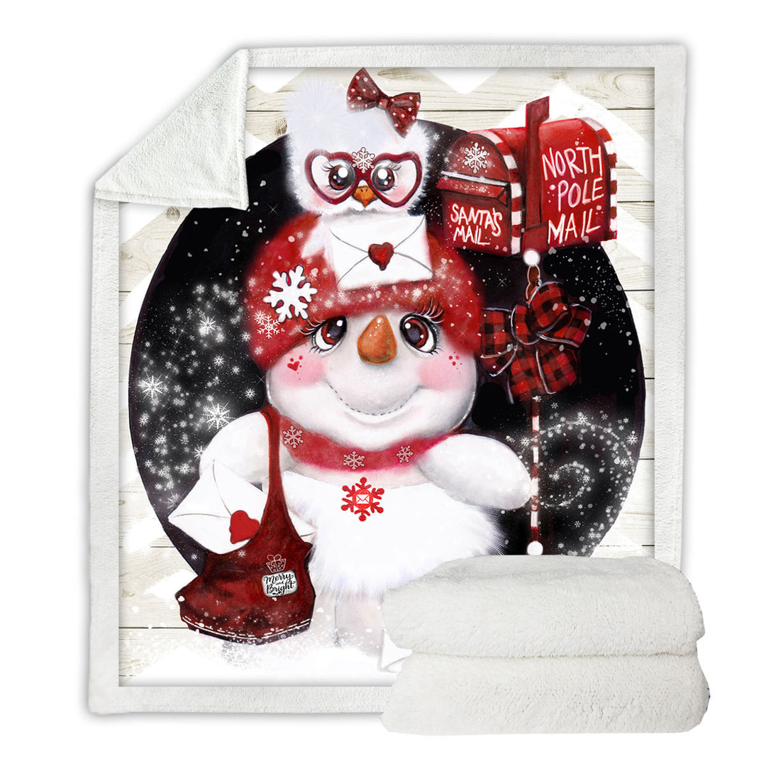 Cute Christmas Santa Letter Delivery Snowman Throw Blanket