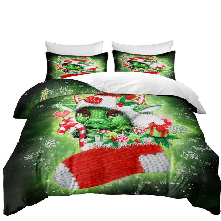 Cute Christmas Stocking Stuffer Lil Dragon Duvet Covers