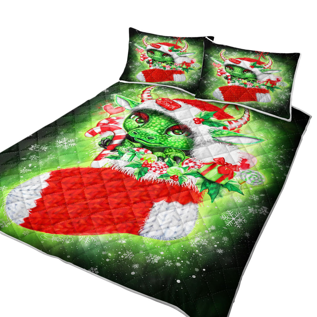 Cute Christmas Stocking Stuffer Lil Dragon King Size Quilt