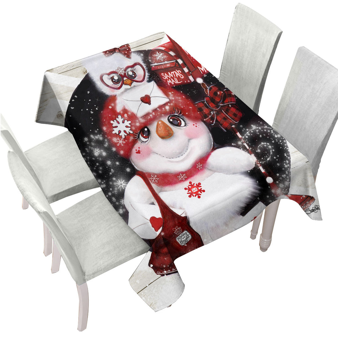 Cute Christmas Tablecloths with Santa Letter Delivery Snowman