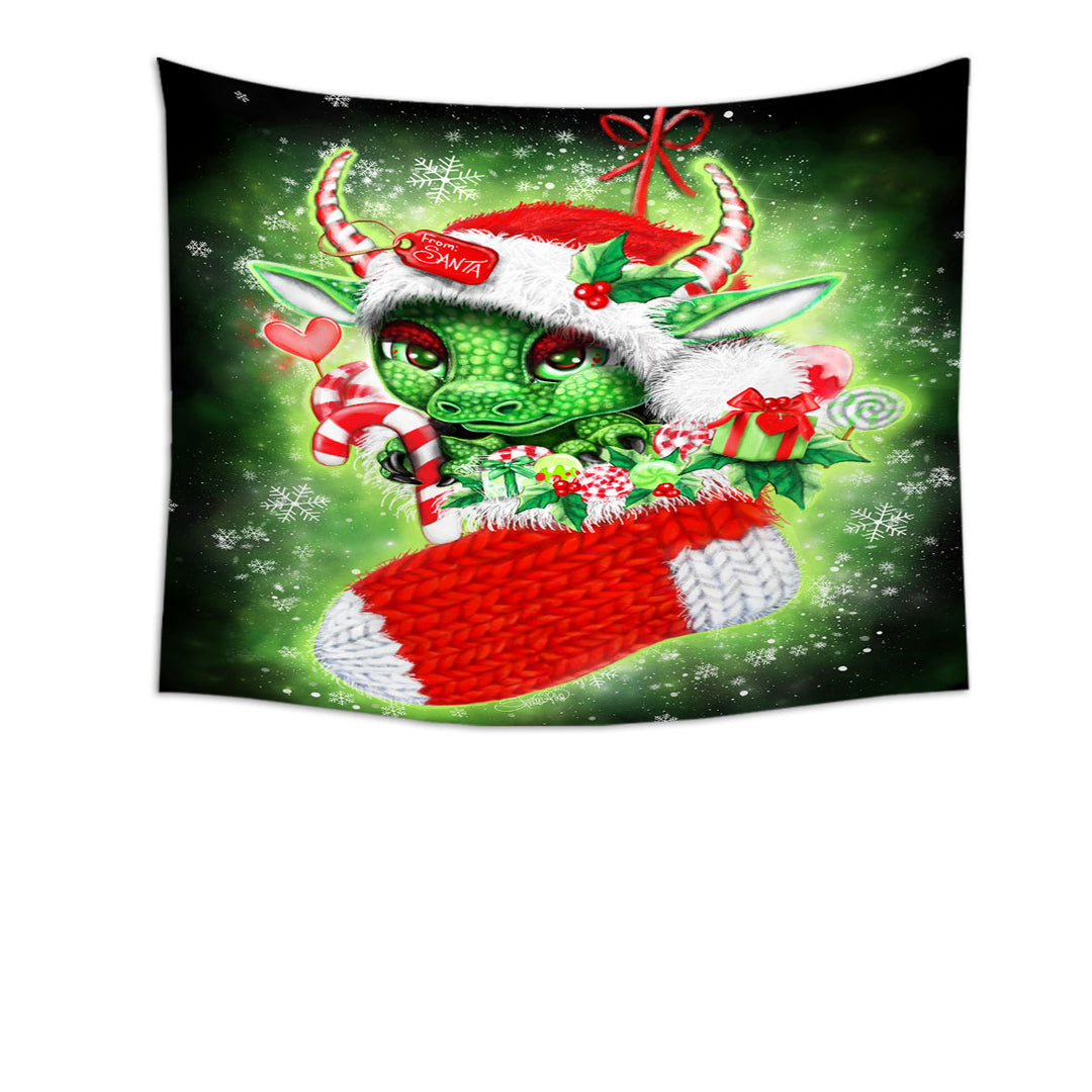 Cute Christmas Tapestry Stocking Stuffer Lil Dragon Wall Decor