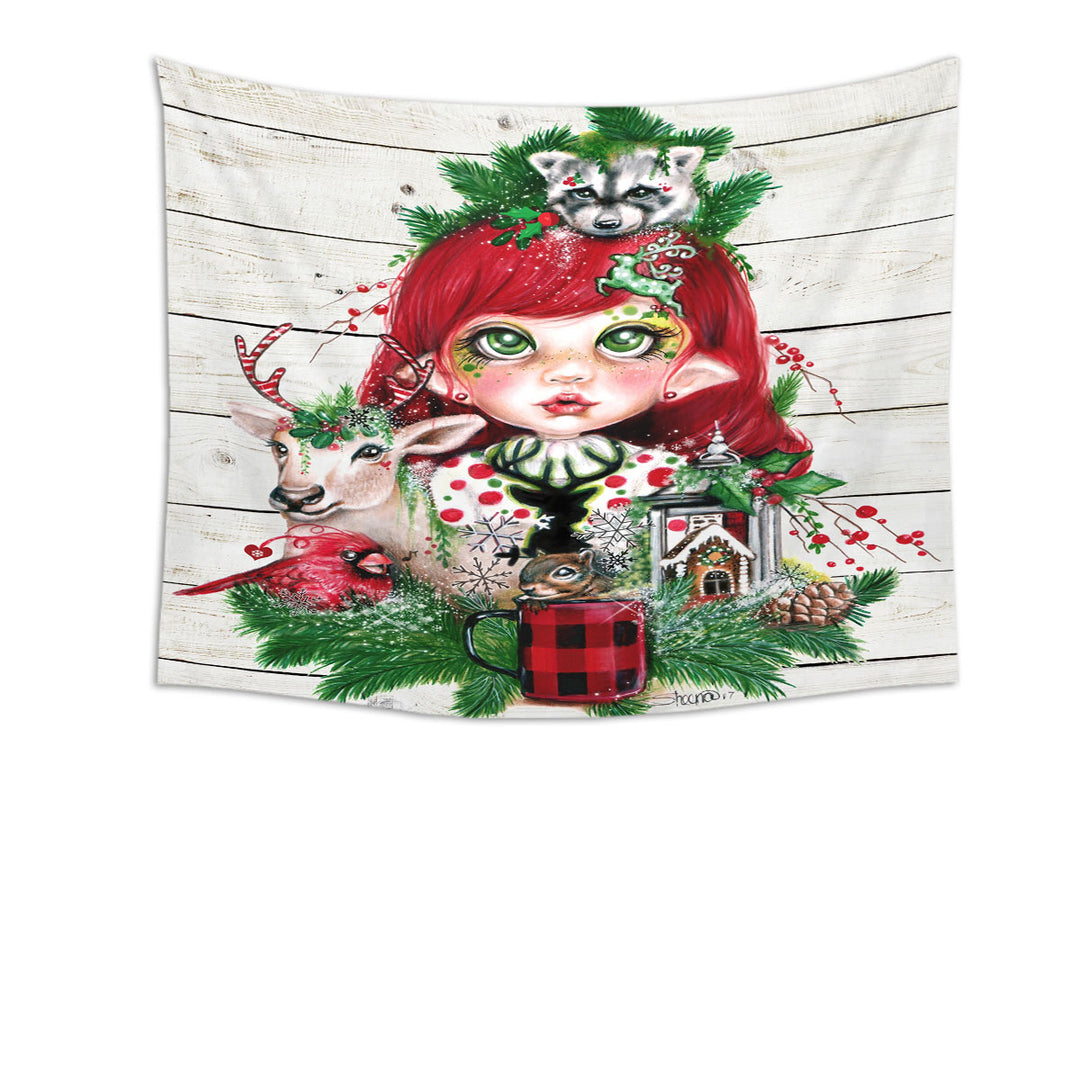 Cute Christmas Tapestry Wall Decor Claire and Forest Animals