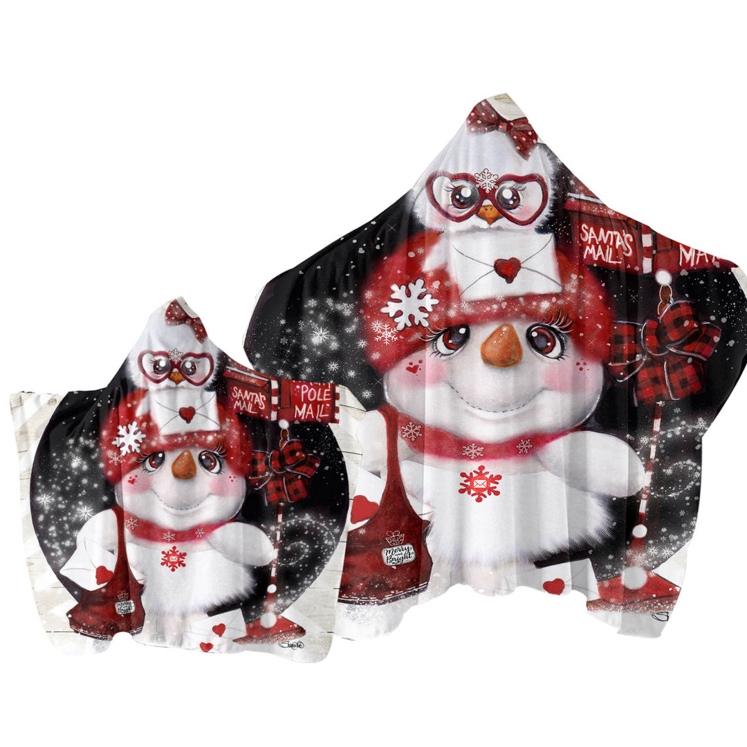 Cute Christmas Towel Hoodie with Santa Letter Delivery Snowman