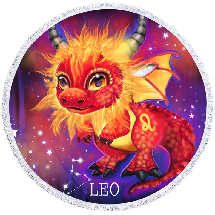 Cute Circle Beach Towel Fantasy Art Leo Lil Dragon