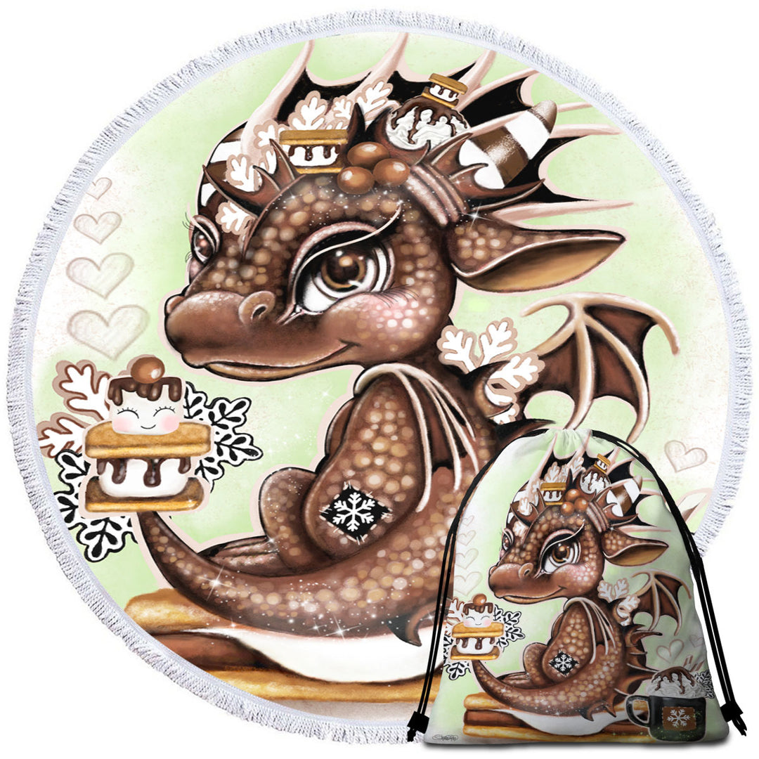 Cute Circle Beach Towel for Kids Hot Chocolate and Smores Lil Dragon