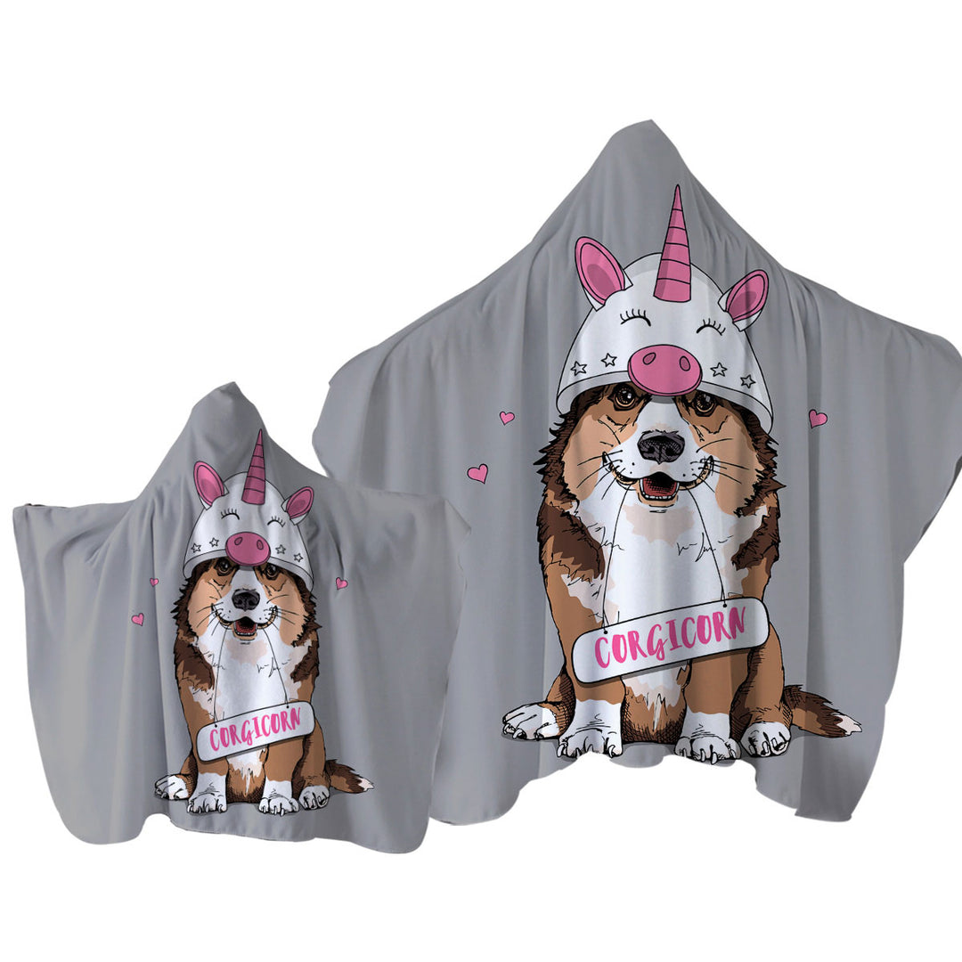 Cute Corgi Dog as A Unicorn Corgicorn Towel Hoodie