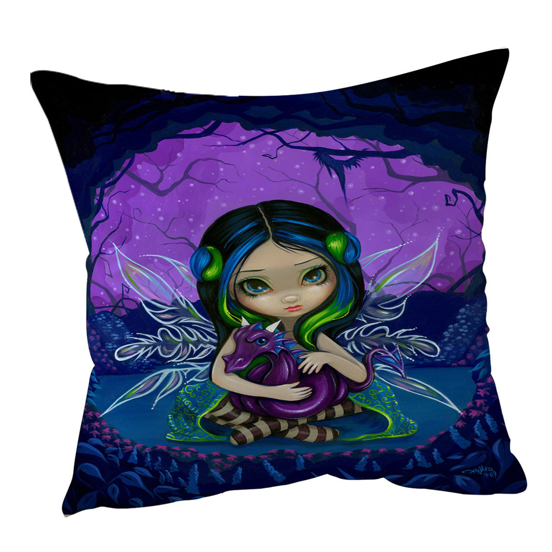 Cute Cushion Covers Fairy in the Purple Moonlit Dragonling Garden