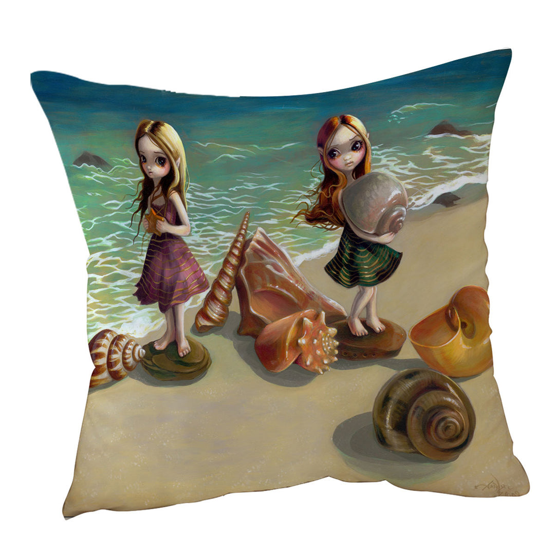 Cute Cushion Covers Fantasy Girls Collecting Shells By the Seaside