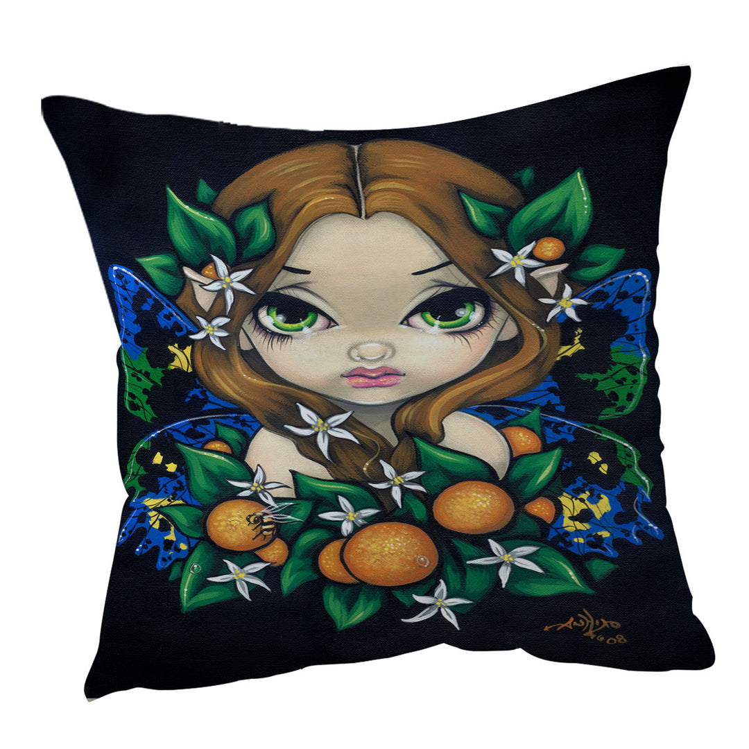 Cute Cushion Covers Girls Painting Orange Blossom Fairy