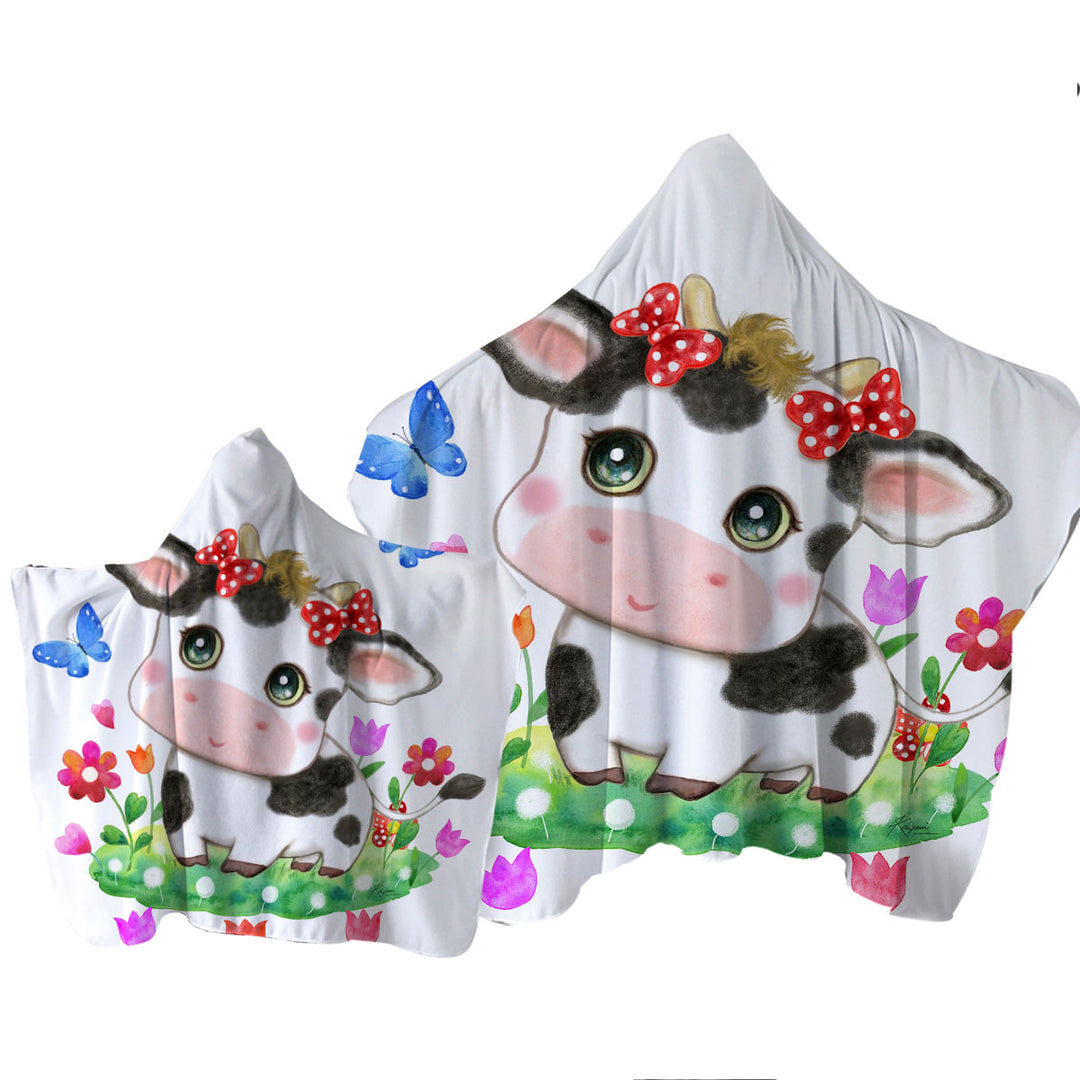 Cute Design for Kids Little Cow and Butterflies Towel Hoodie