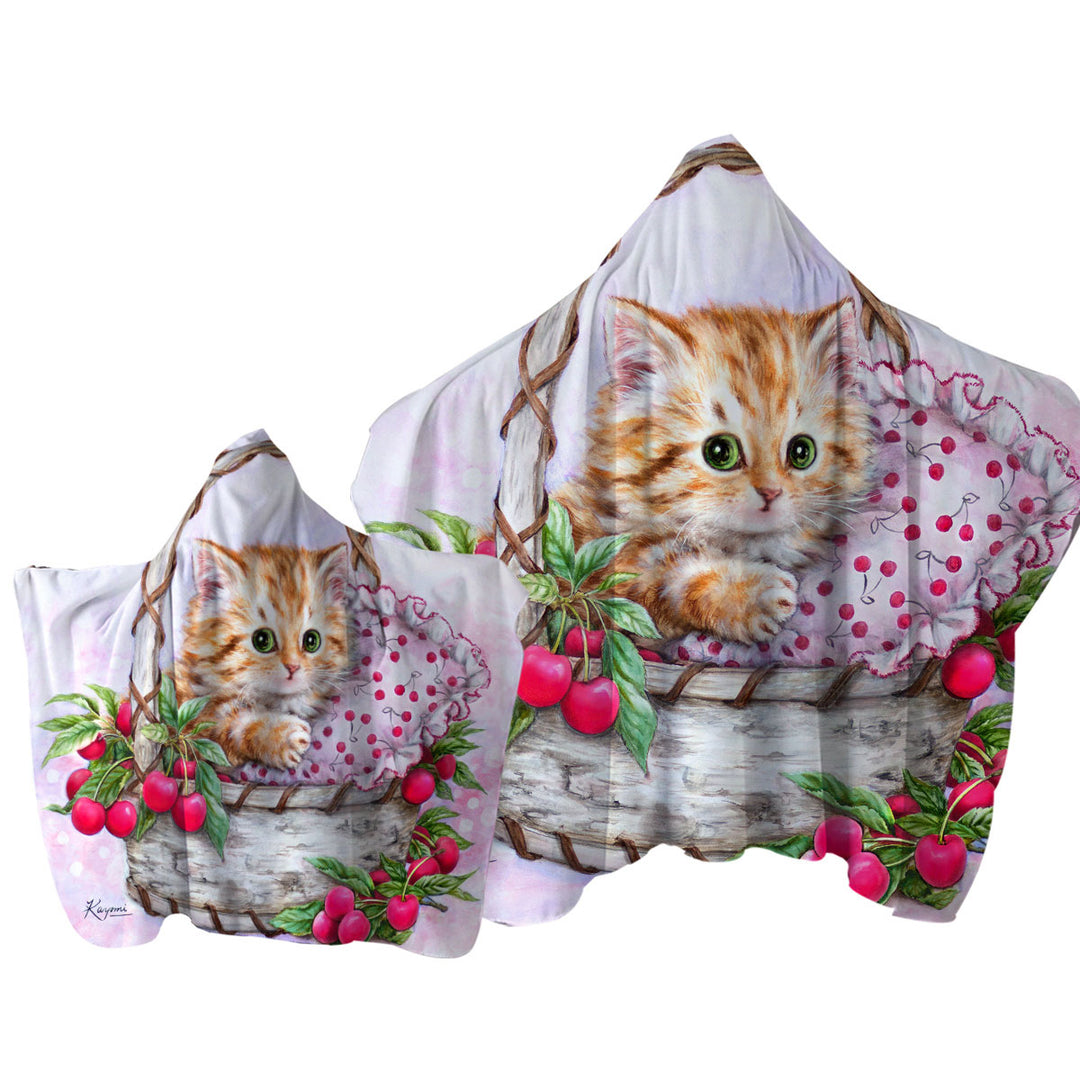 Cute Designs for Girls Kitten in Cherries Basket Towel Hoodie