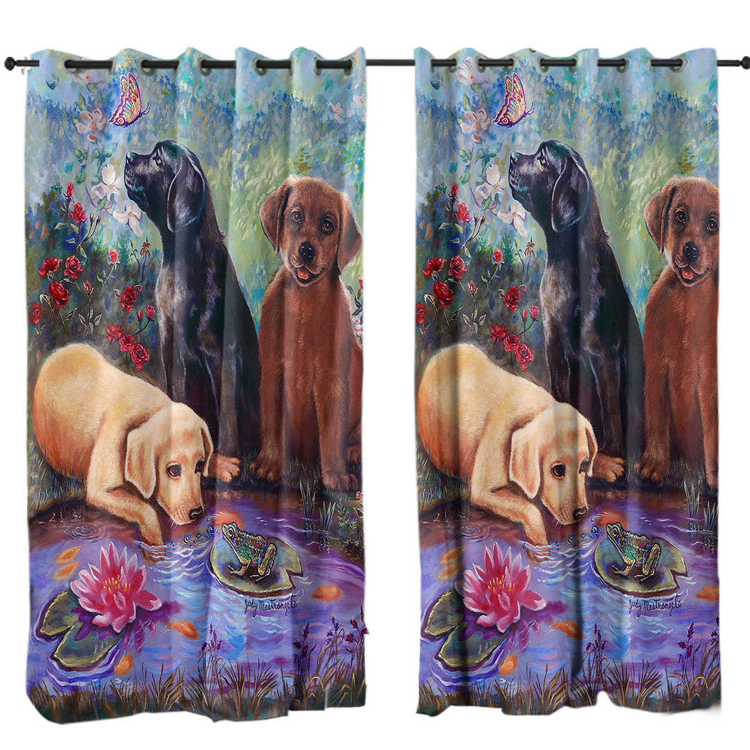 Cute Dog Art Lovely Labradors in the Flower Garden Curtains for Living Room