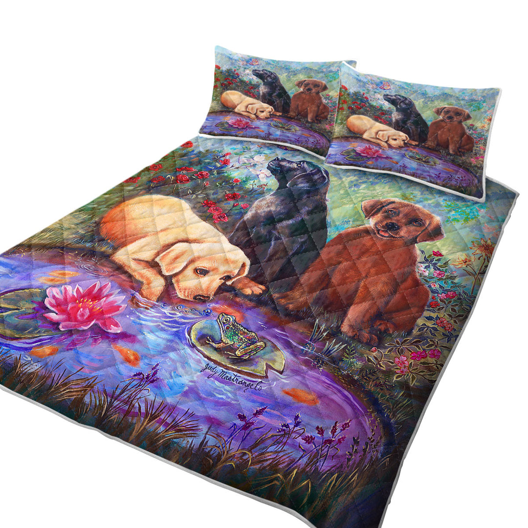 Cute Dog Art Lovely Labradors in the Flower Garden Quilt