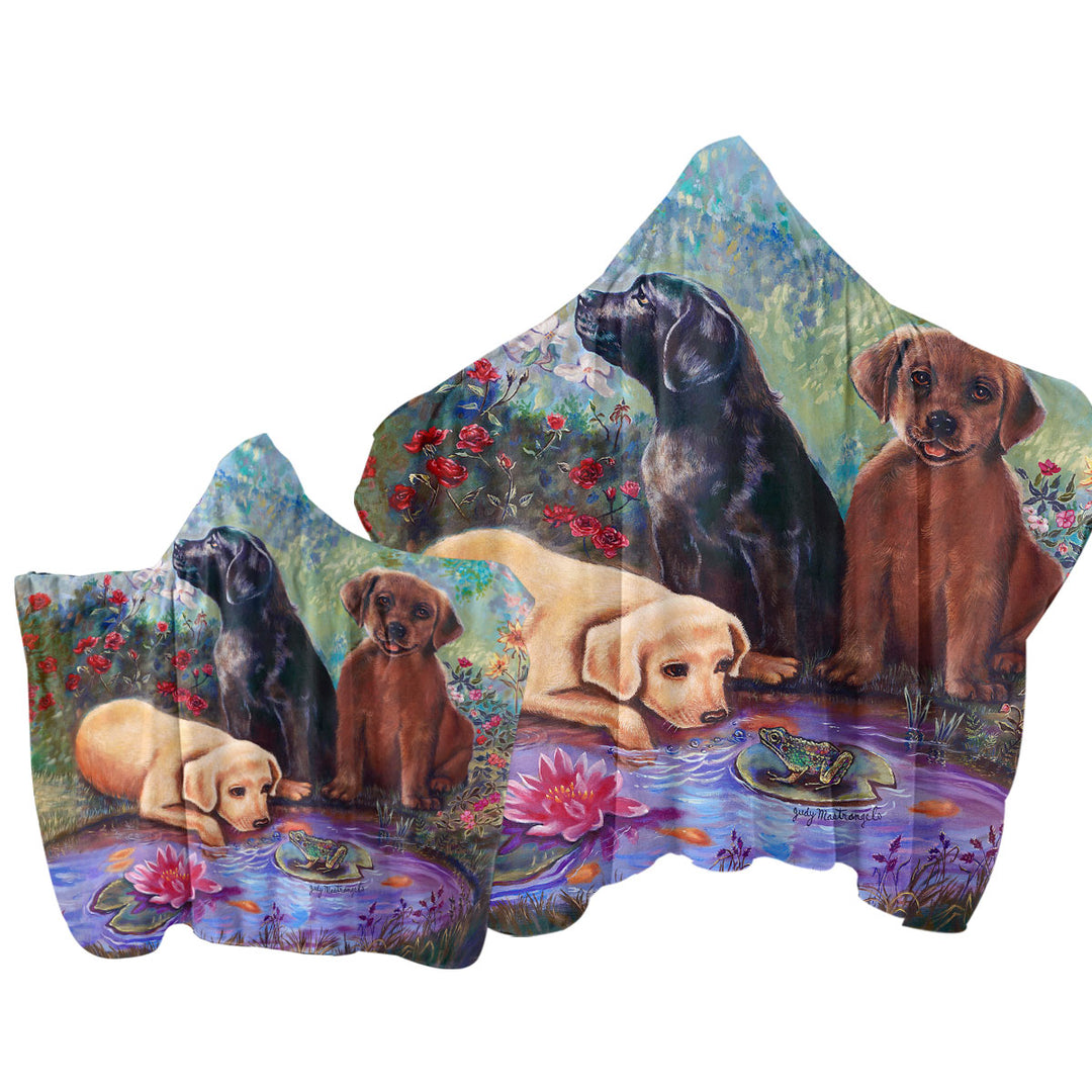 Cute Dog Art Lovely Labradors in the Flower Garden Towel with Hood