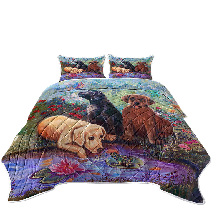 Cute Dog Art Lovely Labradors in the Flower Garden Twin Quilt