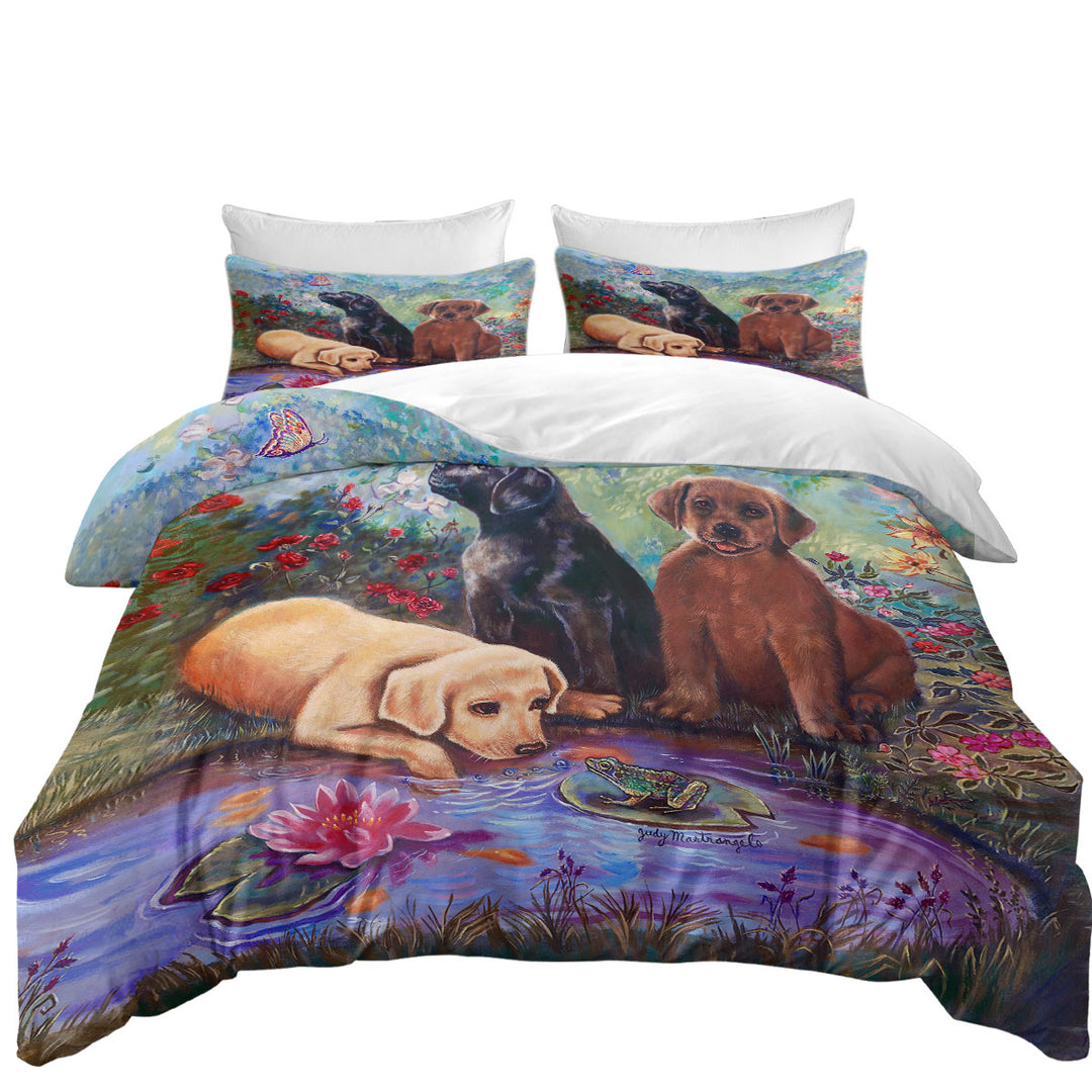 Cute Dog Art Lovely Labradors in the Flower Garden full Size Duvet Cover