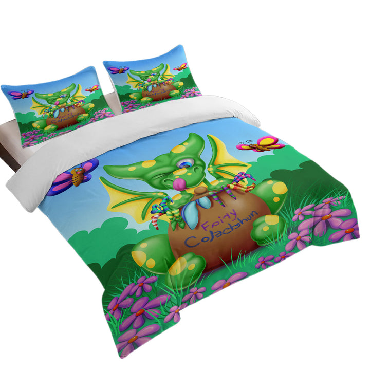 Cute Dragon and Butterfly for Children Duvet Cover