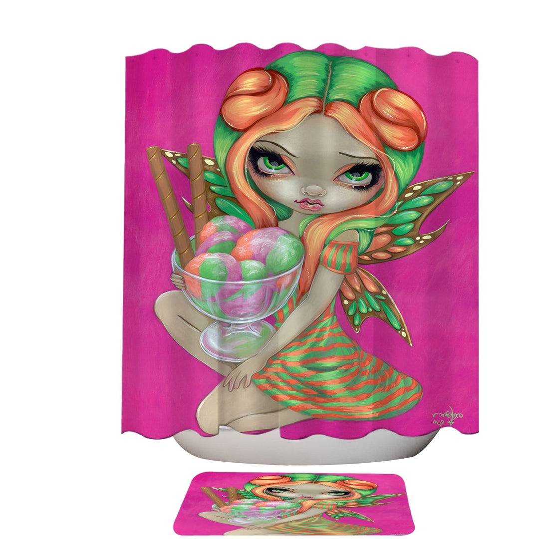 Cute Fabric Shower Curtains Candy Lover Big Eyed Rainbow Sherbet Fairy