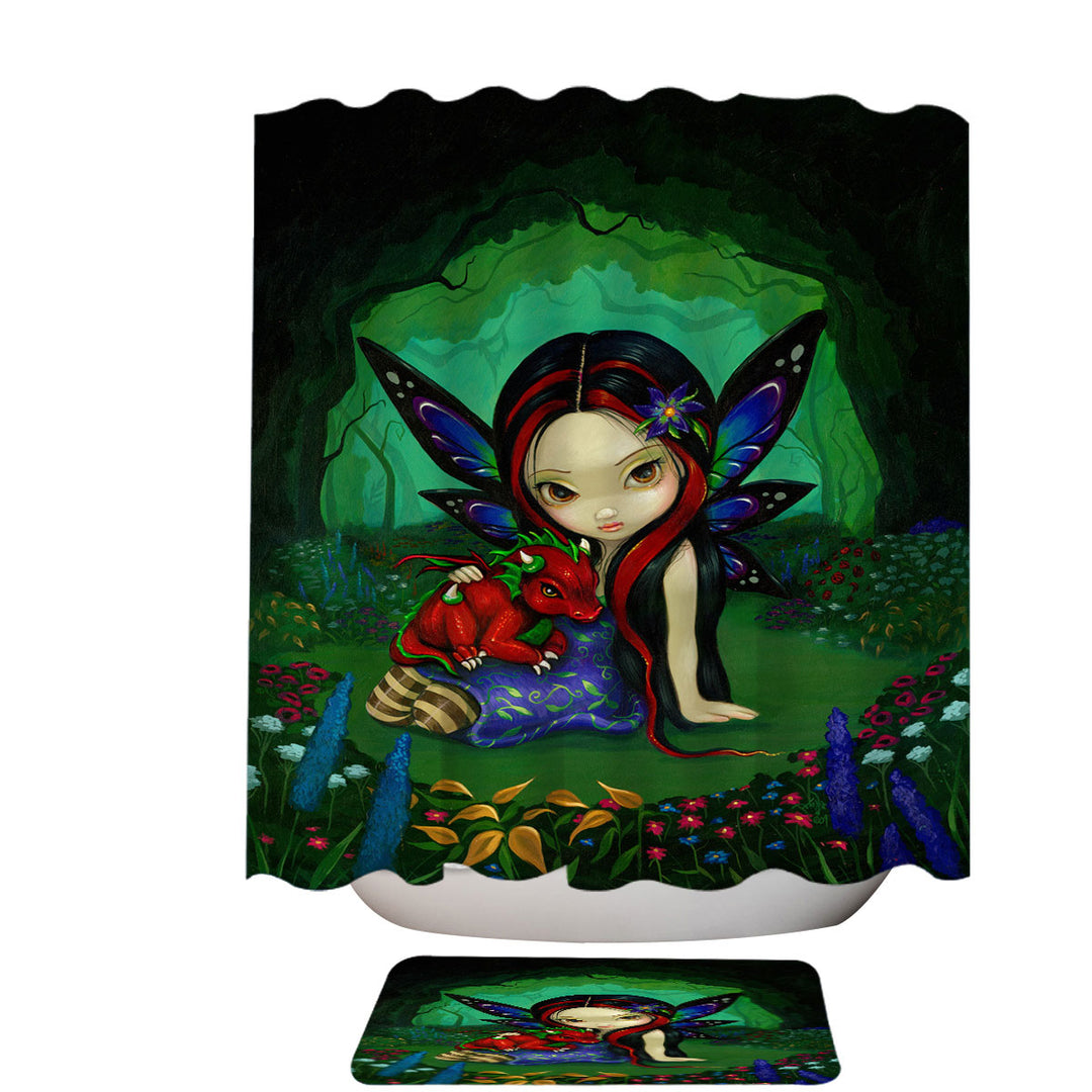 Cute Fabric Shower Curtains Forest Fairy in the Dragonling Garden