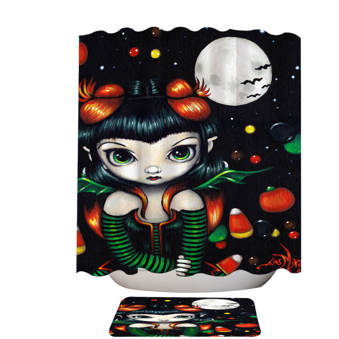 Cute Fairy Candy Corns Halloween Shower Curtain