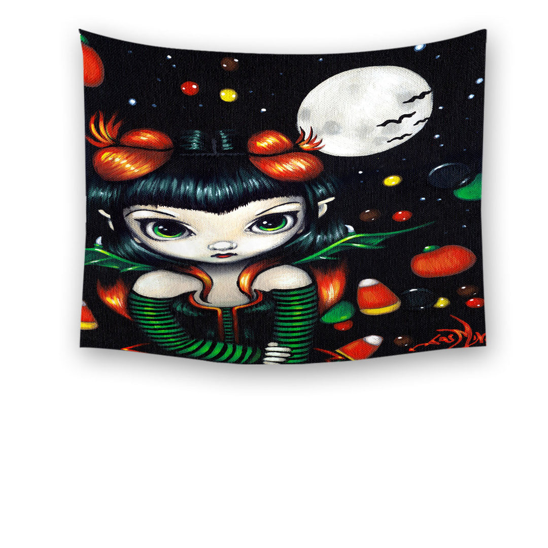 Cute Fairy Candy Corns Halloween Tapestry