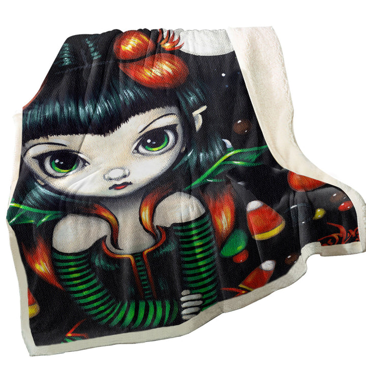 Cute Fairy Candy Corns Halloween Throw Blanket