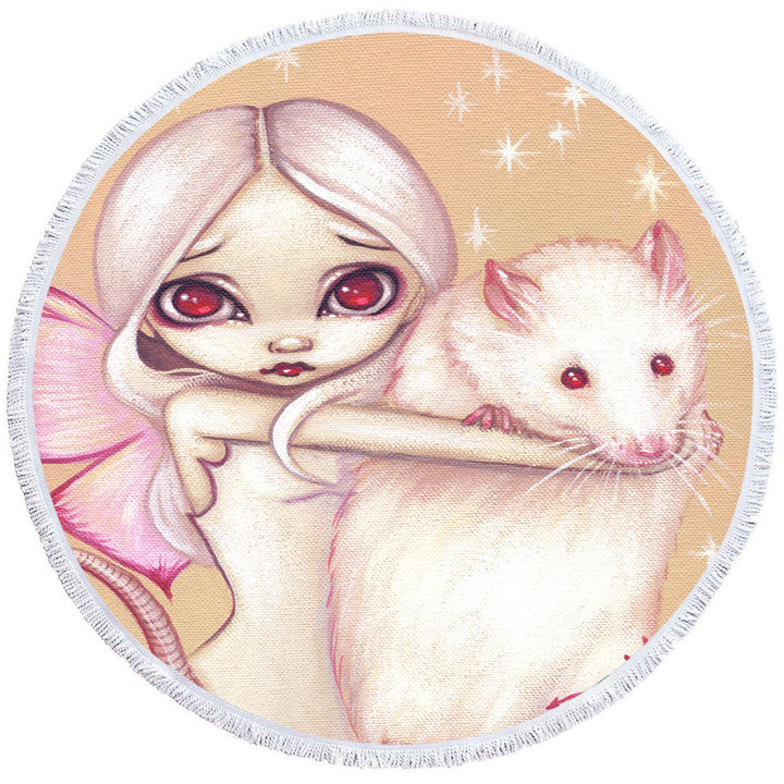 Cute Fairy and Beautiful Rat Round Beach Towel