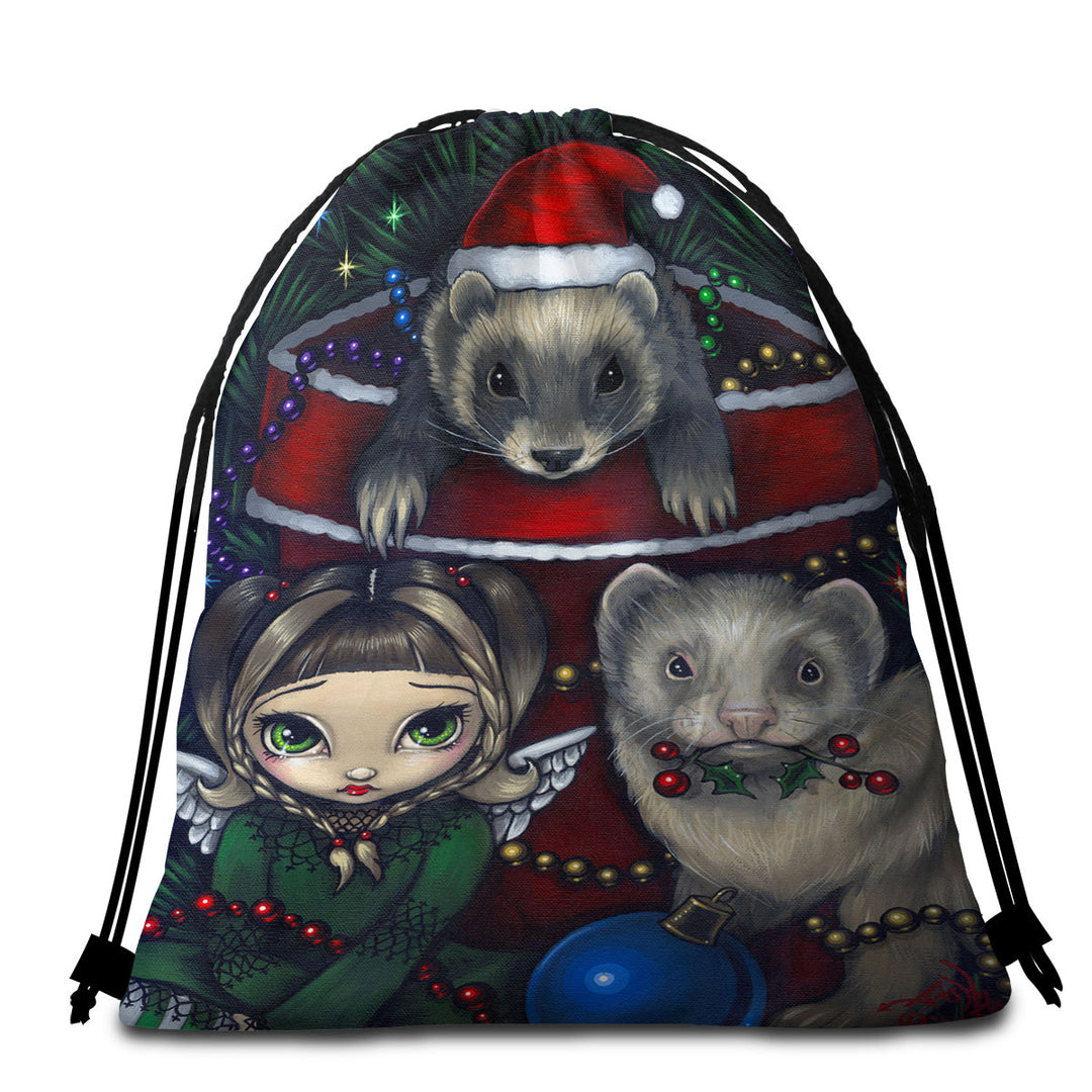 Cute Fairy and Christmas Ferrets Beach Towel Pack