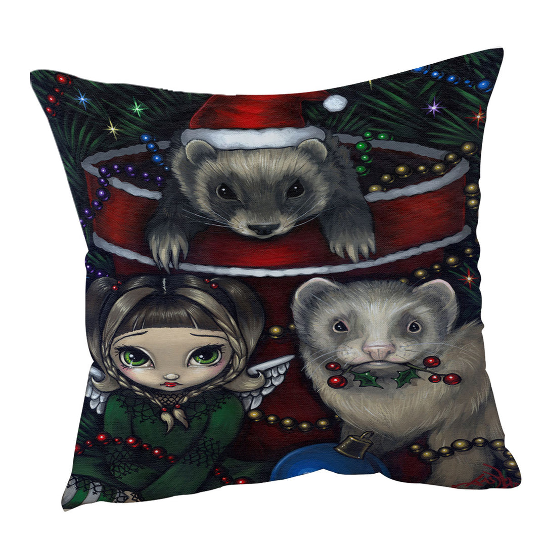 Cute Fairy and Christmas Ferrets Cushion Covers