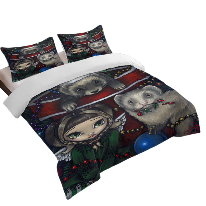 Cute Fairy and Christmas Ferrets Duvet Cover sale