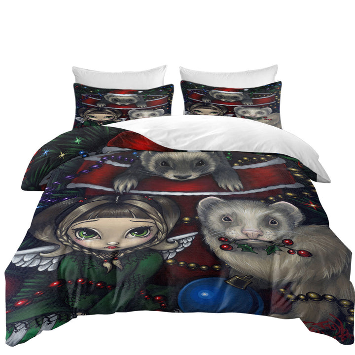 Cute Fairy and Christmas Ferrets Duvet Cover set