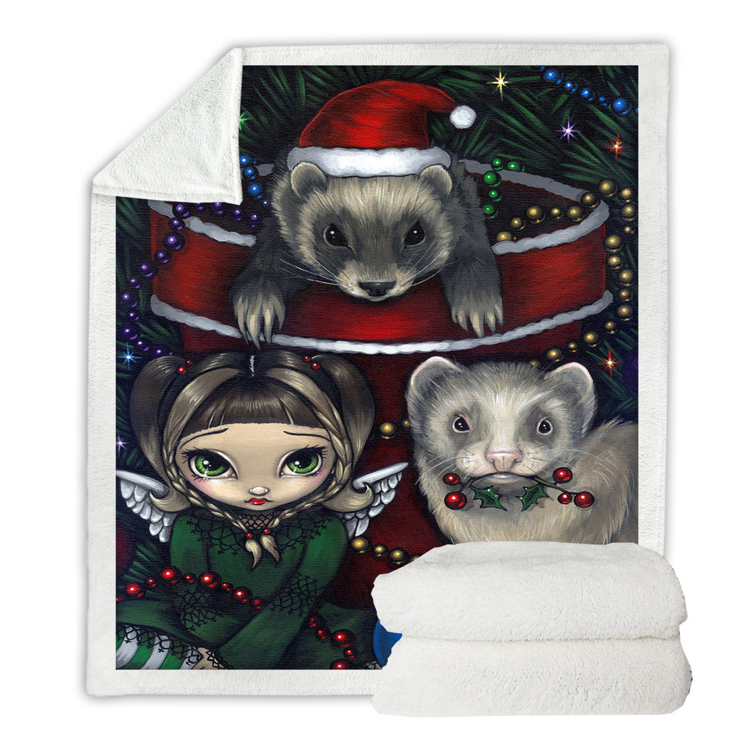 Cute Fairy and Christmas Ferrets Fleece Blankets