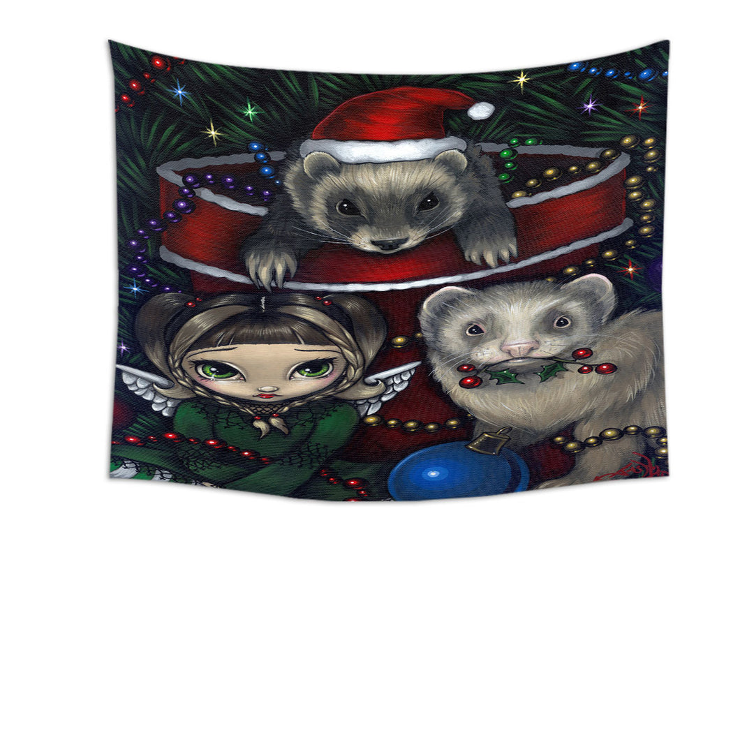 Cute Fairy and Christmas Ferrets Wall Decor Tapestries