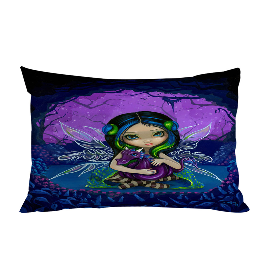 Cute Fairy in the Purple Moonlit Dragonling Garden Pillowcase