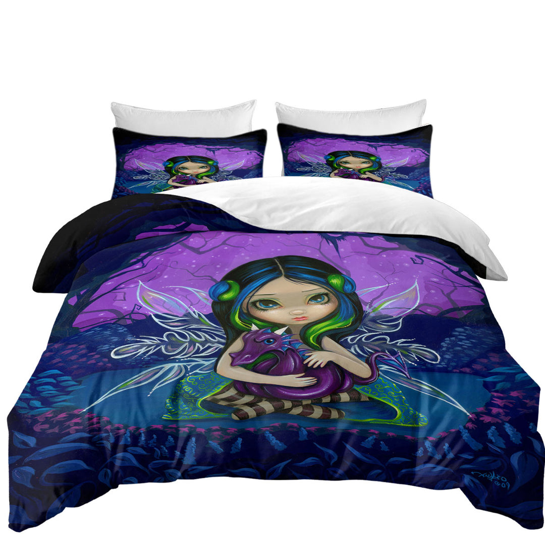 Cute Fairy in the Purple Moonlit Dragonling Garden Twin xl Duvet Covers