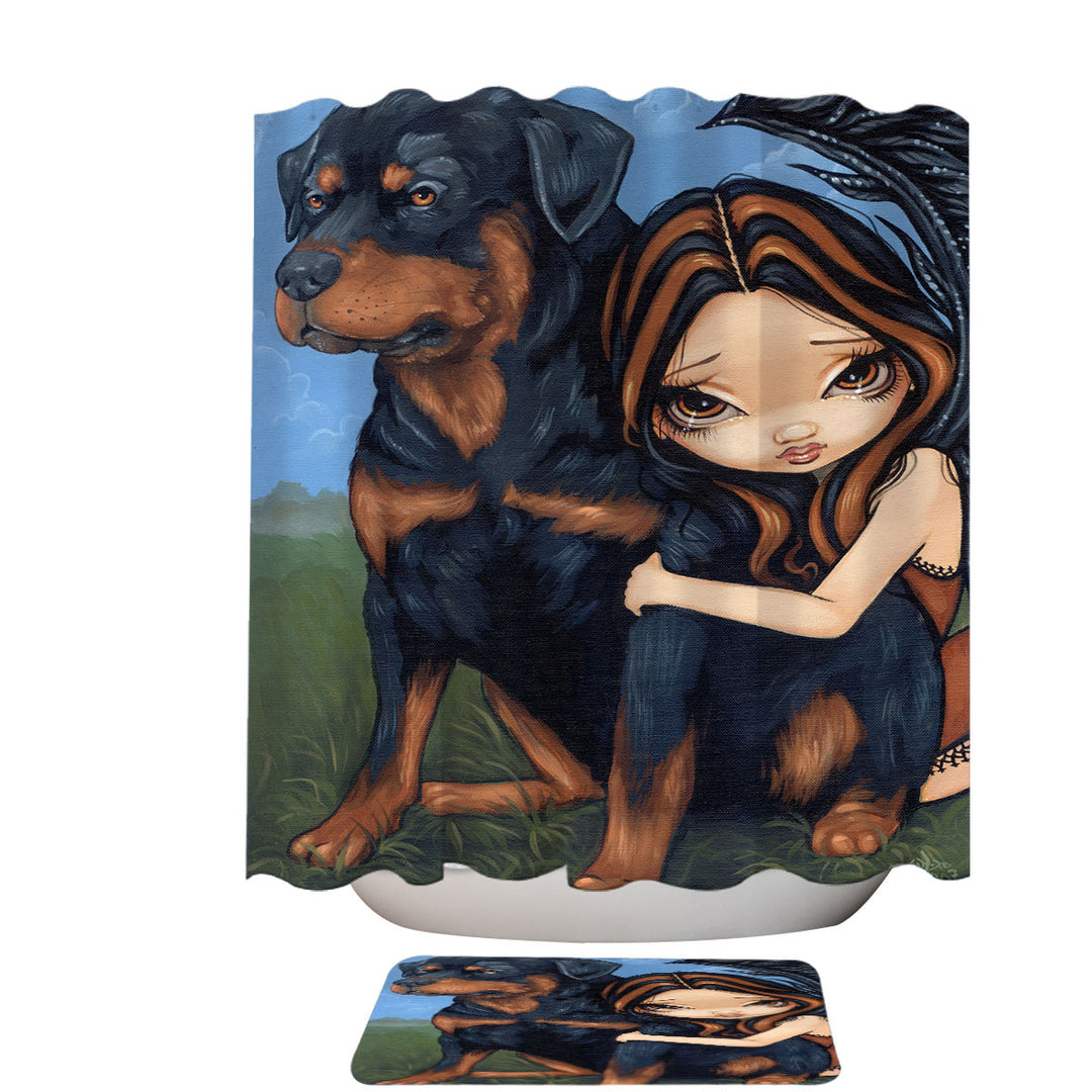 Cute Fairy with a Rottweiler Dog Shower Curtain