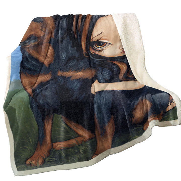 Cute Fairy with a Rottweiler Dog Throw Blanket