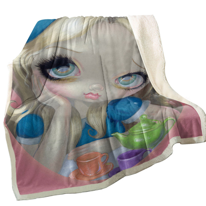 Cute Fairytale Art Alice_s Tea Party Fleece Blankets