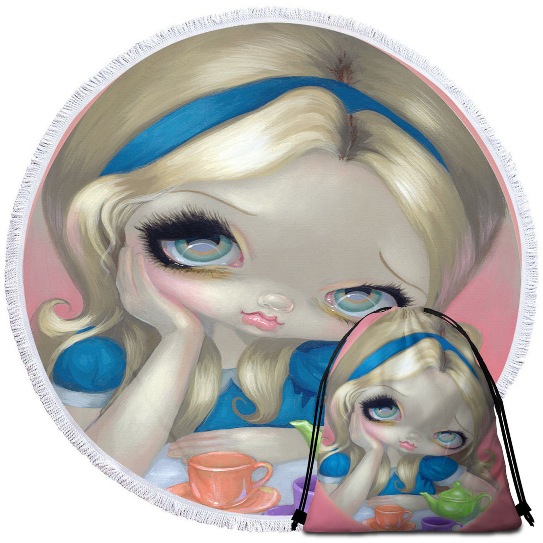 Cute Fairytale Art Alice_s Tea Party Round Beach Towel