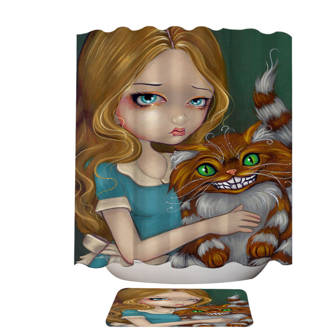 Cute Fantasy Art Alice Cuddling the Cheshire Cat Shower Curtain