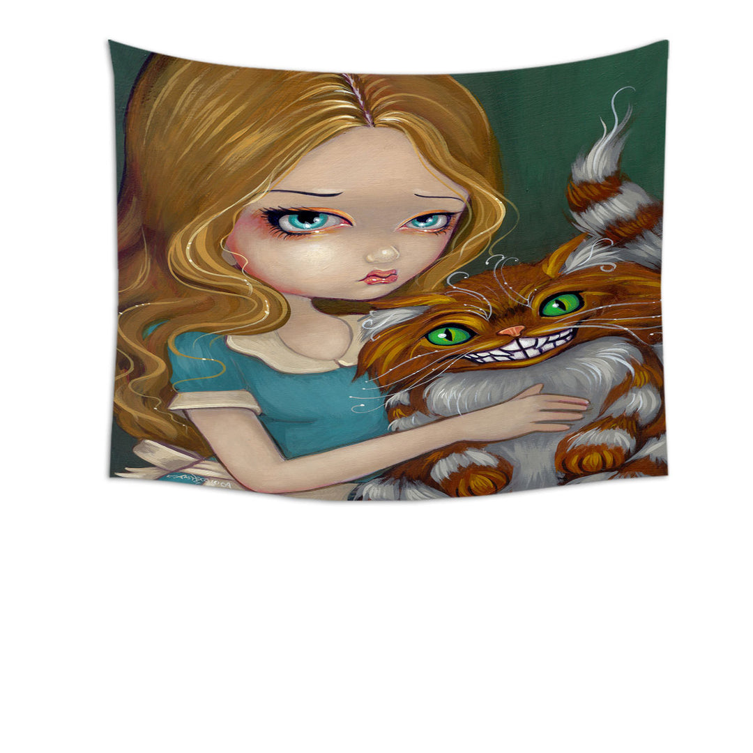 Cute Fantasy Art Alice Cuddling the Cheshire Cat Tapestry Wall Decor