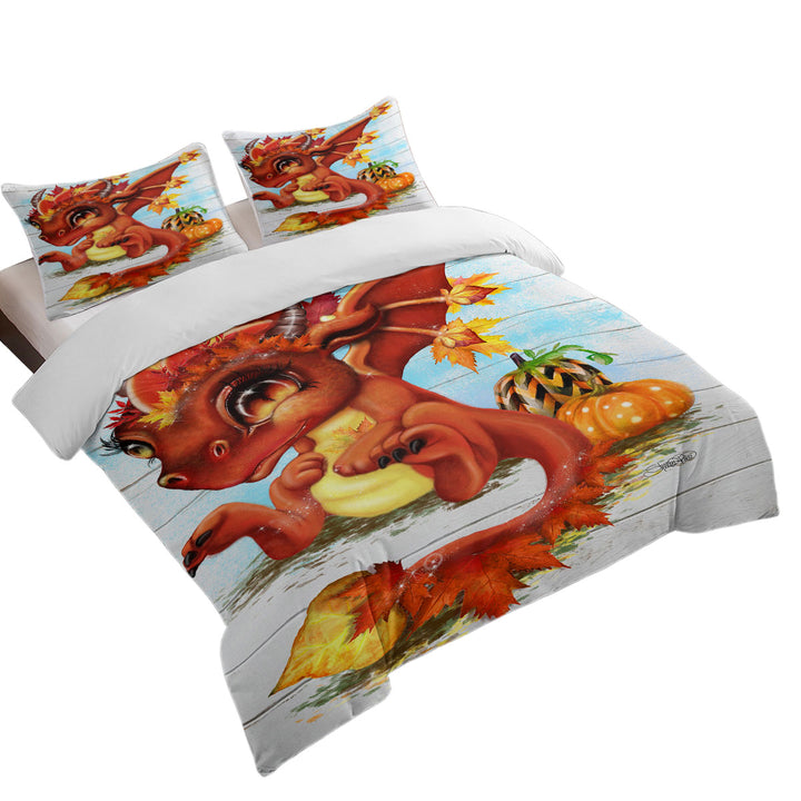 Cute Fantasy Art Autumn Lil Dragon Coverlet