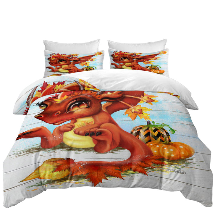 Cute Fantasy Art Autumn Lil Dragon Coverlets