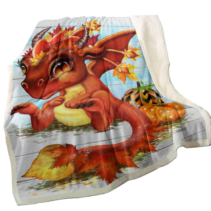 Cute Fantasy Art Autumn Lil Dragon Fleece Blankets