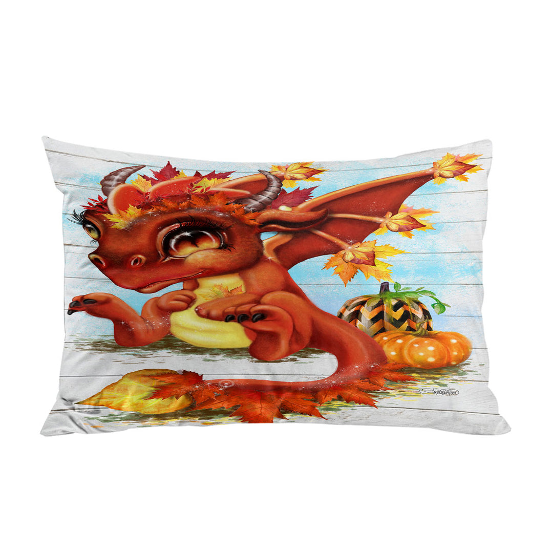 Cute Fantasy Art Autumn Lil Dragon Pillow Case Covers