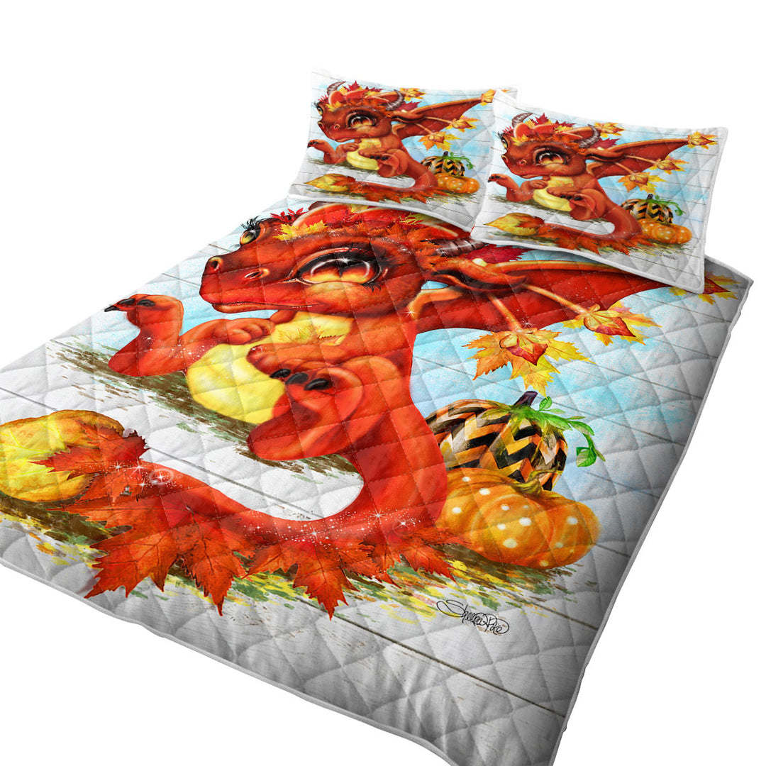 Cute Fantasy Art Autumn Lil Dragon Quilt