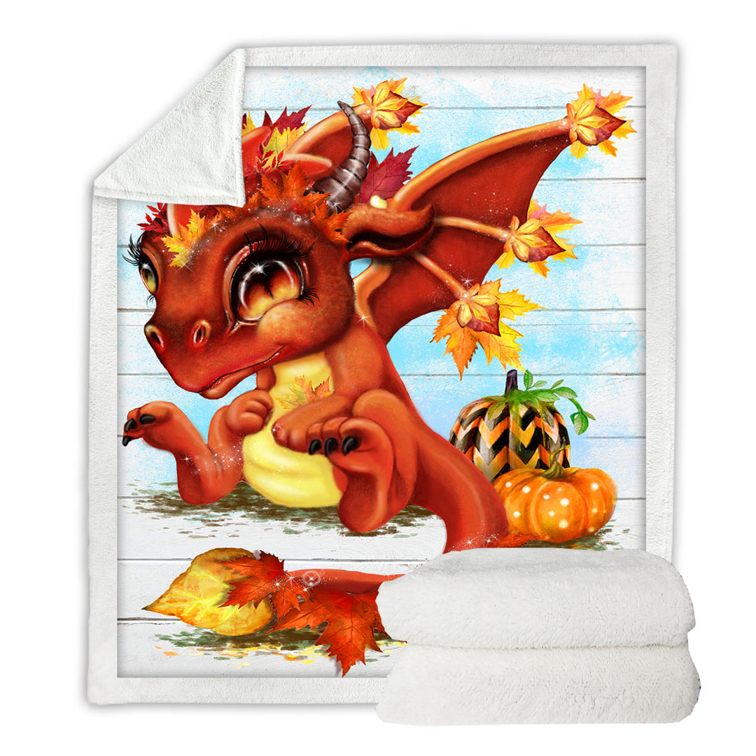 Cute Fantasy Art Autumn Lil Dragon Throws