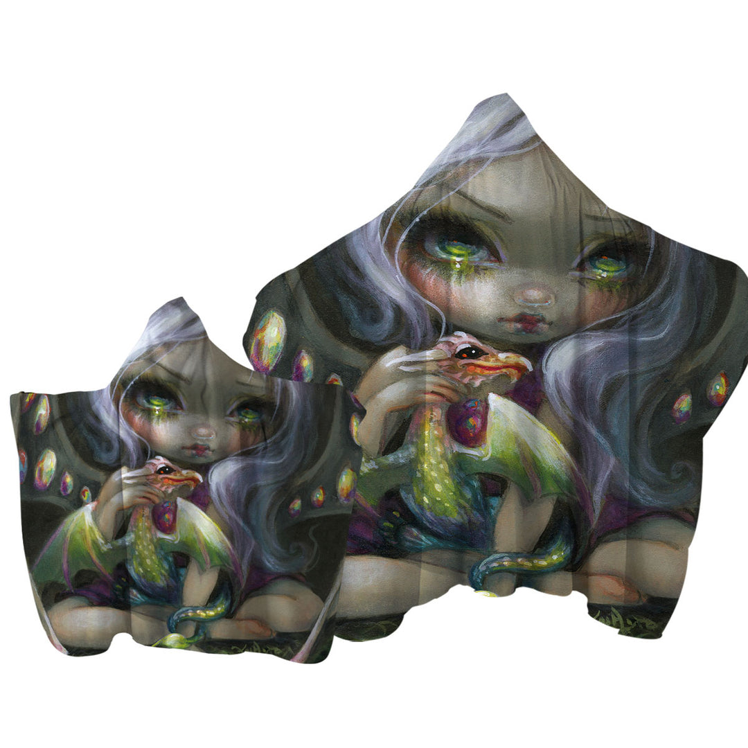 Cute Fantasy Art Fire Opal Fairy and Dragonling Towel Hoodie